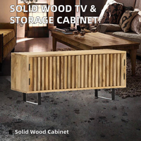 Mueble de TV de Madera Maciza con Patas de Hierro y Diseño Moderno Personalizado, con Tiradores, para Sala de Estar, Villa y Comedor