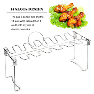 Estante de acero inoxidable para asar <span class=keywords><strong>pollo</strong></span>, bandeja de goteo para <span class=keywords><strong>horno</strong></span> de ahumar, con 14 ranuras - Product Image 1
