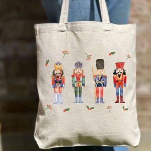 Keymay Custom Printed Cotton Canvas Large Christmas Holiday Gift Tote Bags Eco-friendly Portable <b>Open</b> Shoulder Shopping Bags - Product Image 3