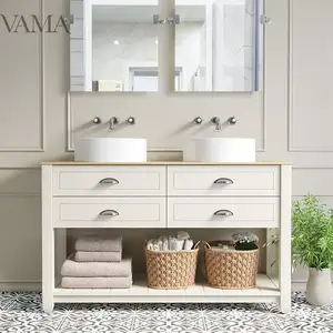 VAMA 48英寸仿古奶油彩漆全浴室橱柜家具双盆