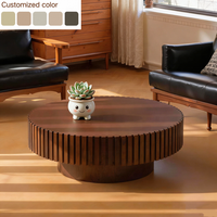 Table basse ronde élégante en bois avec lattes verticales – Table centrale moderne pour salon – Table en bois stylée – Meilleur prix