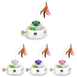 Individuelles 5-in-1-interaktives Katzenspielzeug Schmetterling-Feder-Spin-Stiel mit Spur-Rollball Laser-Katsenspielzeug