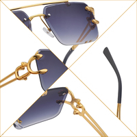 Partagas Lunettes de Soleil Vintage Rétro de Créateur Logo Personnalisé Sans Monture Carrées Double Pont Tête de Léopard UV400 pour Hommes