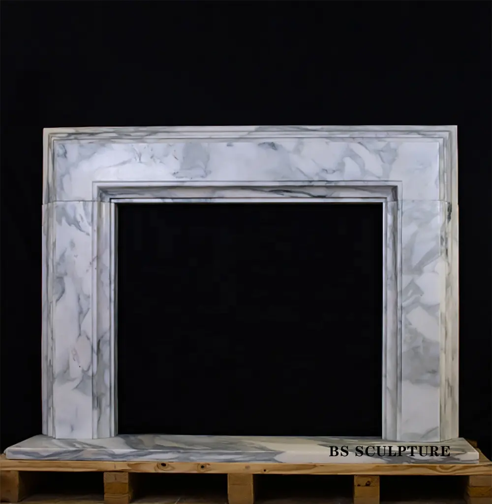 Hand Carved Modern Solid Marble Fireplace Mantel Sculpture for Living Room