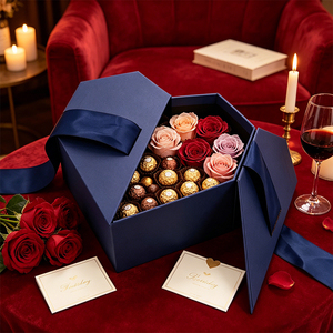 100%Recyclable Custom Luxury Rigid Navy Blue Gift Cardboard <b>Boxes</b> for Romantic Rose and <b>Candy</b> Packaging - Product Image 1