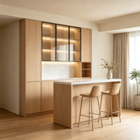 Meuble Bar à Vin Personnalisé avec Vitrine en Verre, Éclairage LED pour Verres à Pied, Éclairage Sous Meuble, Unité de Bar Crème, OEM ODM