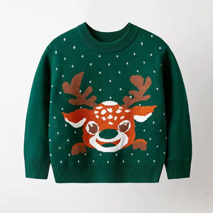 Pull de Noël personnalisé en tricot pour garçons et filles, avec décorations jacquard cerf et fleurs, col rond, pour l'hiver - Product Image 2