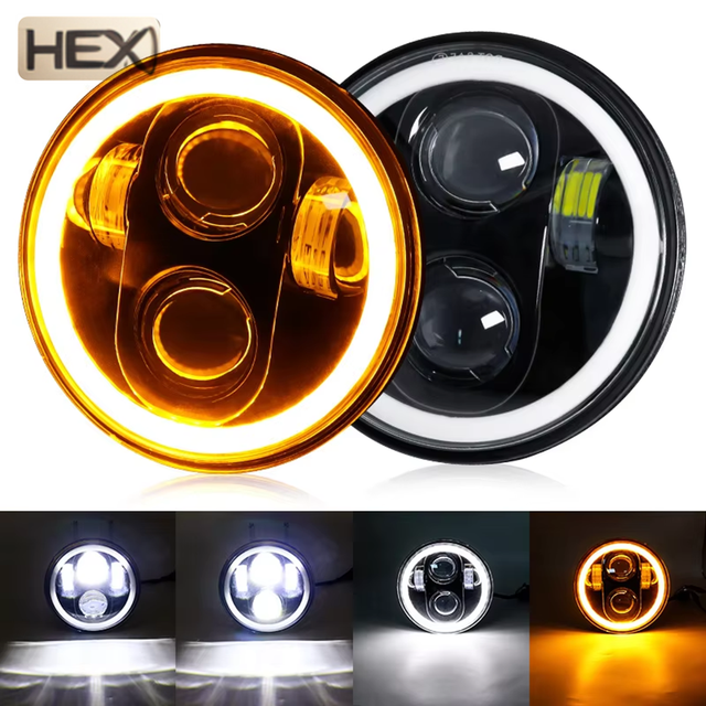 7 Inch Round LED Headlight 40W Sealed Beam Replacement for Jeep Wrangler Toyota FJ Cruiser White Yellow Turn Signal Halo Ring