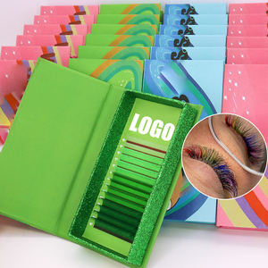 批发彩色睫毛延伸定制睫毛托盘睫毛粉色蓝色绿色私人标签个人彩色睫毛延伸 - Product Image 3