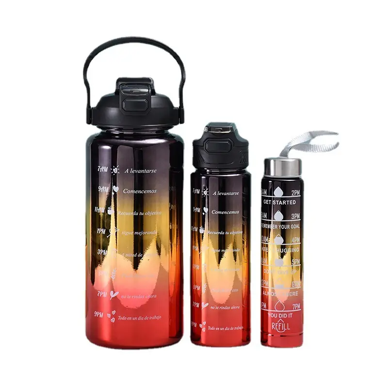 Wholesale 3 in 1 Electroplate Gradient Sports Gym Fitness Motivational 2000ml 800ml 280ml Time Marker Plastic Water Bottle