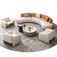 Canapé modulaire incurvé en cuir de luxe italien, style crème, ensemble de chaises longues de bureau, taille et matériaux personnalisables