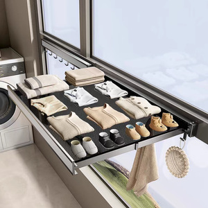 JANKO Étendoir à <span class=keywords><strong>linge</strong></span> pliable invisible, filet de séchage télescopique, dispositif de séchage pour chaussures et chaussettes de balcon - Product Image 2