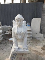 Antique Grand Jardin Marbre Pierre Noire Égyptien Grec Marmor Sphinx Statues Sculpture à Vendre
