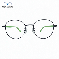 JJH26221 Montura de Gafas Graduadas Unisex de Metal, Estilo Vintage, Redondas Pequeñas, Montura Completa, Ligeras, con Patillas de Silicona Doble