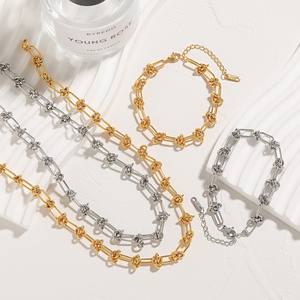 BJG0112S Ensemble de bracelet et collier en acier inoxydable plaqué or 18 carats Collier à maillons torsadés <span class=keywords><strong>Bijoux</strong></span> - Product Image 5