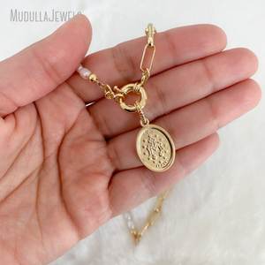 NM53865 Plaqué Or Demi Trombone Chaîne Perle D'eau Douce Vierge Marie Pendentif Collier Sailor Boucle Collier Bijoux Religieux - Product Image 3