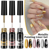 Kit de Gels Métalliques pour Nail Art, Gel de Dessin de Lignes pour French Manucure, Gel Effet Miroir UV/LED Soak-Off, Modèle GP016