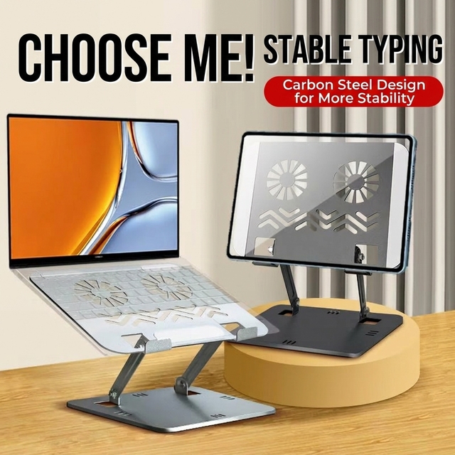 Laptop Stand with Dual Turbo Magnetic Cooling Fans Adjustable Height Foldable Notebook Cooler Pad for MacBook iPad Tablet