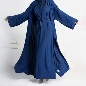 Modest wear 2 Set Muslim Dress Modesty Open Abaya With Inner Dress 2 Set Islamic Clothing Muslim Dress 3 Set