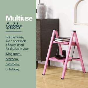 Hot-Selling Roze Tweestaps Opvouwbare Stalen Kruk Draagbare Keuken Opstapladder Met Brede Pedalen Voor Thuisgebruik - Product Image 5