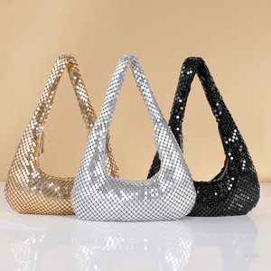 Borsa da Sera di Lusso con Paillettes a Rete per <span class=keywords><strong>Donne</strong></span>, Borsa Brillante Argento e Oro, Stile Y2K, Borsa a Tracolla per Feste e Matrimoni - Product Image 2