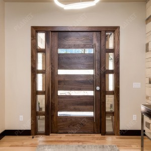 Porte Pivot Moderne di Lusso per Ingresso <span class=keywords><strong>Nuova</strong></span> Uscita Residenziale Esterna Effetto Legno con Vetro per Case - Product Image 4