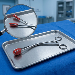 Pinces hémostatiques en acier inoxydable avec embouts en silicone rouge, 14 cm, pinces chirurgicales courbées - Product Image 5