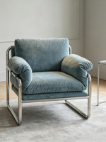 Fauteuil individuel de luxe personnalisable de style Bauhaus mi-moderne avec structure métallique en cuir véritable/tissu pour salon