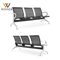 Chaise d'attente commerciale en métal moderne 3 places avec accoudoirs/pieds chromés, durable et facile à nettoyer, pour salle d'attente, clinique, aéroport, banque