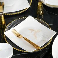 Service de table élégant en porcelaine fine avec motif papillon doré, vaisselle de luxe en céramique avec impression délicate, idéal pour la maison et les mariages.