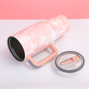 Reusable Insulated Stainless Steel Travel 40oz Water <b>Bottle</b> Handle Flip Straw Tie Dye Leak Resistant Cartoon Style Tumbler - Product Image 3