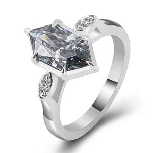 Anillo de Diseño Moderno, Oro Blanco de 10k, 14k, 18k, Diamante Moissanita D VVS, Anillo Clásico de Color para Hombre y Mujer - Product Image 3