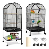 Grande cage à oiseaux en métal sur pied avec roulettes, design à plusieurs niveaux de perchoirs, plateau amovible pour l'élevage quotidien des perroquets
