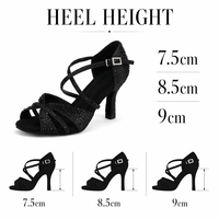 Nouvelles chaussures de danse latine à talons hauts avec strass pour femmes adultes, chaussures de danse carrée noires, sandales de mode latine à semelle souple
