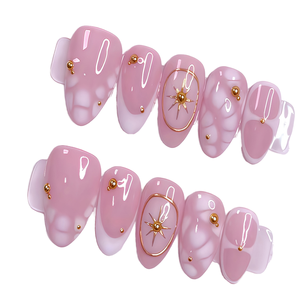 Uñas Artificiales de Alta Calidad en Color Rosa Dorado <span class=keywords><strong>Francés</strong></span>, Tridimensionales, de ABS, Modernas, Forma Almendrada, Longitud Media, Pre-Diseñadas, 24 Piezas - Product Image 5