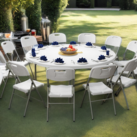 Großhandel Runder Weißer 1,5m Tisch-Set Moderner Klappbarer Bjflamingo Tisch 5ft Runder Outdoor-Esstisch mit Stahlstühlen