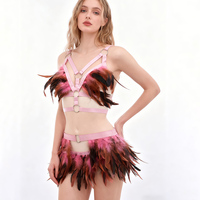 Soutien-gorge noir sexy ajouré à bretelles élastiques, harnais de corps à plumes pour jeux de rôle, tenue de danse et de rave pour femmes