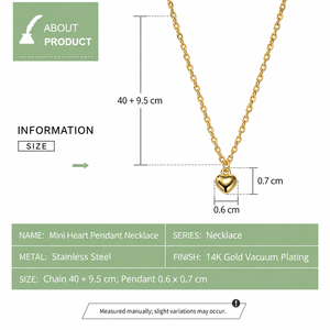 Collier avec pendentif mini cœur en acier inoxydable plaqué or 14 carats, chaîne fine, bijoux - Product Image 3