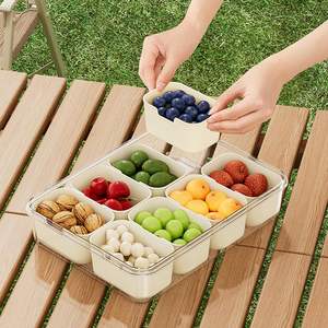 Portable Plastic Travel Refrigerator Food Snackle <b>Box</b> Container Divided Snack Serving Tray with Lid and Handle <b>Stackable</b> - Product Image 5