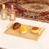 Assiettes à fruits et en-cas rectangulaires en bambou créatives portables à vendre, fond en rotin, écologiques, à un seul niveau, pour la salle de bain, le bureau