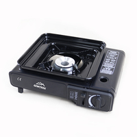 Réchaud à gaz butane portable en métal, brûleur unique, pour camping et extérieur, avec plaque de cuisson carrée antiadhésive, barbecue coupe-vent