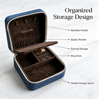 Organisateur de bijoux de voyage compact en denim moderne à double couche avec doublure en velours, étui portable pour femmes et filles, idéal pour le rangement et comme cadeau