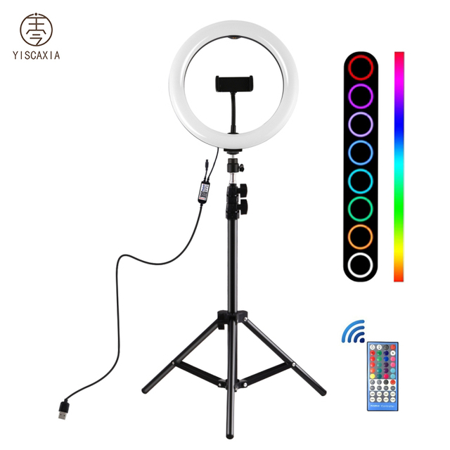 10 Inch Mobile Phone Control RGB Ring Light Remote APP Control Music Youtube Light 110cm Tripod Stand Ringlight Kits