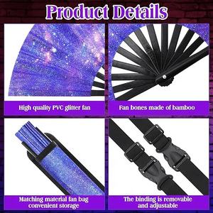Glitter Large <b>Folding</b> <b>Fan</b> Rave <b>Fan</b> Party Accessories for Women Men Dance Music, Decoration, Rave Festival Accessories - Product Image 4
