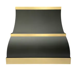 Modern Design Luxury Customized Wall Mounted Stainless Steel Kitchen Range Hoods Black and Brass Gold chimney vent hood