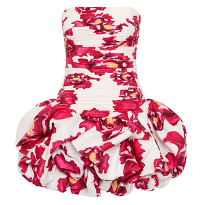 Personalizzato viola orlo a bolle con Zip posteriore posteriore rigida senza spalline aderente corpetto floreale plissettato <span class=keywords><strong>Sexy</strong></span> abito causale - Product Image 5