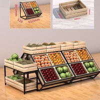 Zware metalen houten 5-laags poedercoating supermarkt schappen voor de presentatie van groenten en fruit in de supermarkt