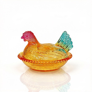 Tempat Permen Kaca Kristal Little Hen, Wadah Penyimpanan Ayam Desain Tradisional Berlapis Warna-warni, Kontainer Kreatif - Product Image 1