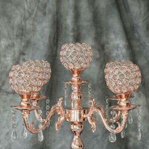 Rose <b>Gold</b> Crystal Beaded Globe Metal Candelabra Wedding Table Decorate <b>Candle</b> <b>Holder</b> for Weddings and Centerpieces - Product Image 4