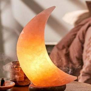 Lámpara de Sal del Himalaya de 3 kg para Sala de Meditación, Luz Nocturna en Forma de Luna de Cristal de Roca Rosa con Regulador de Intensidad - Product Image 1